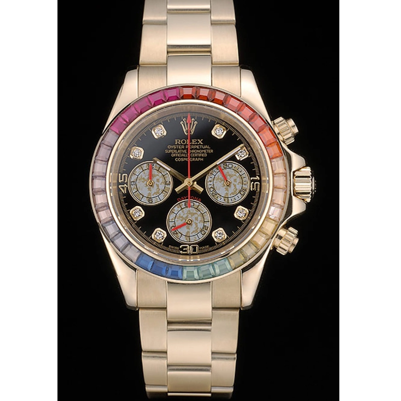 Rolex copies cheap Crystals Cosmograph Gold Rolex Black Rainbow Rose Strap Daytona Bezel Dial 80251 0817